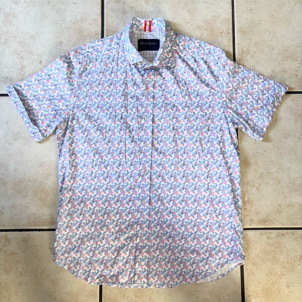 Robert Graham XL Shirt – Tailored Fit Geometric Print Summer Button-Up